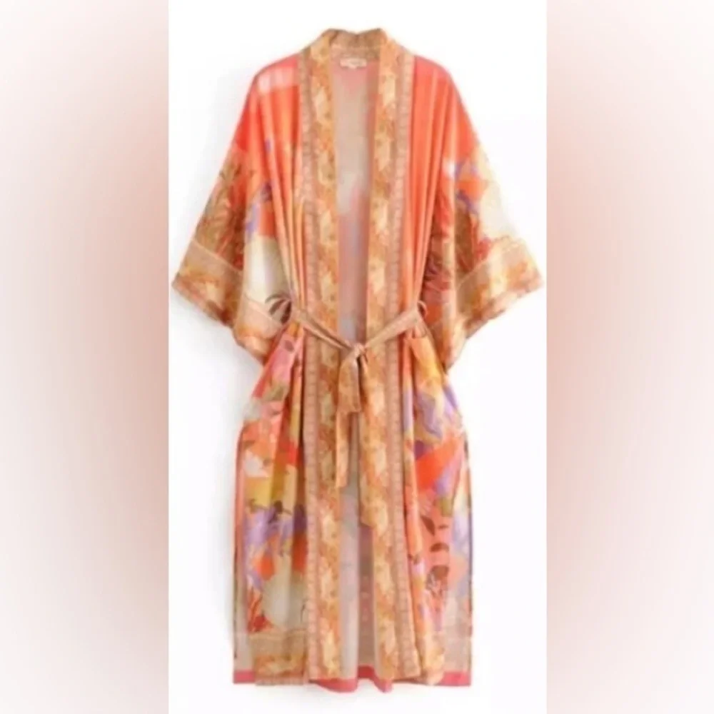 For Love Bell Mermaid Kimono Robe Small Coral Boho Maxi Cover Up - Picture 15 of 15